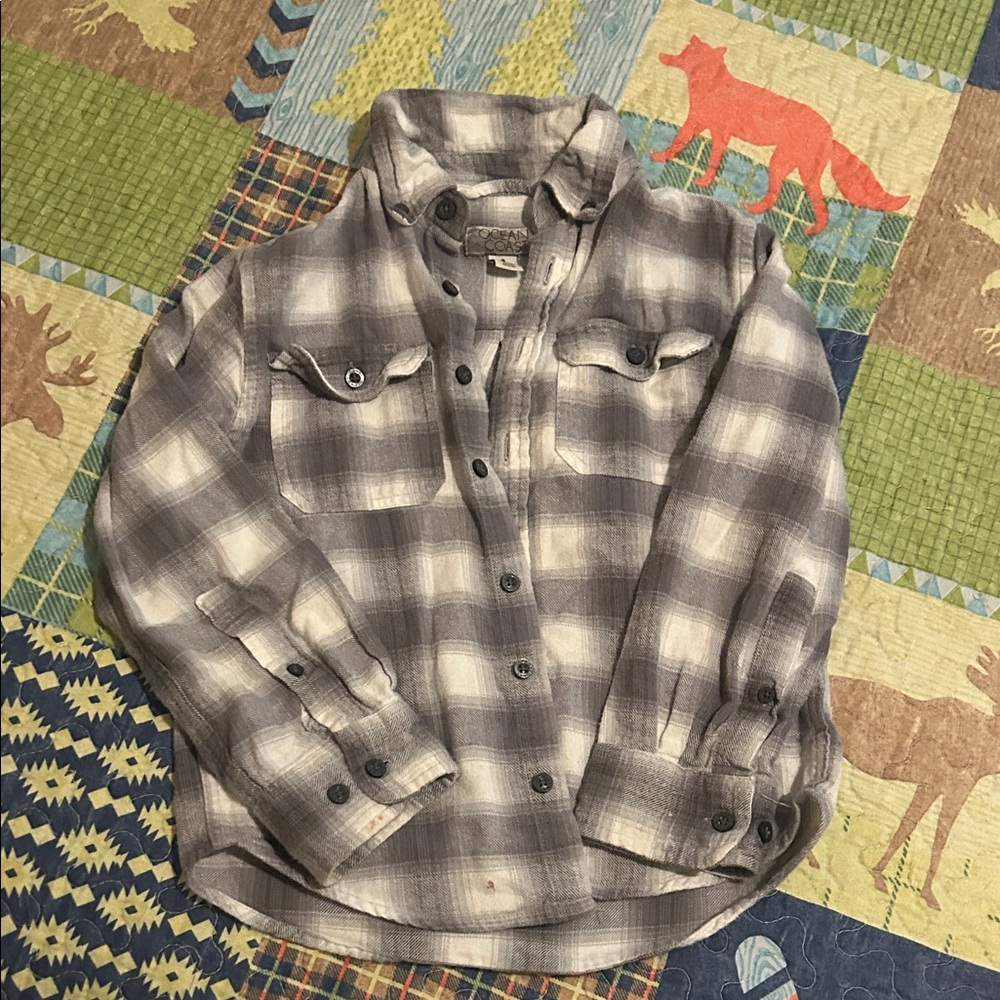 Kids' Gray Plaid Button-Down Shirt